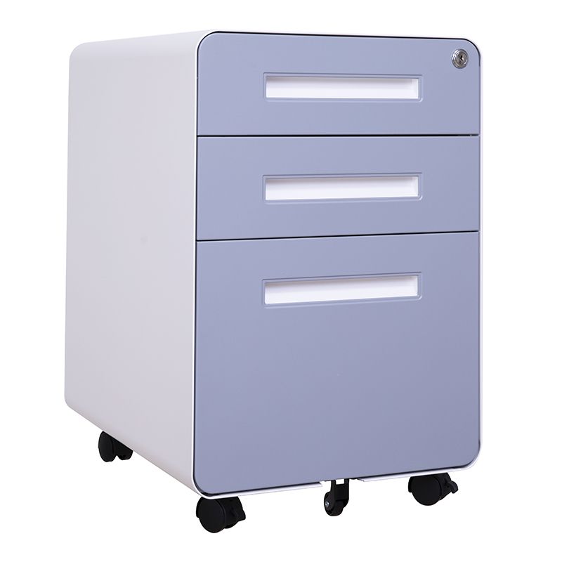 圓弧灰面板白扣手活動柜