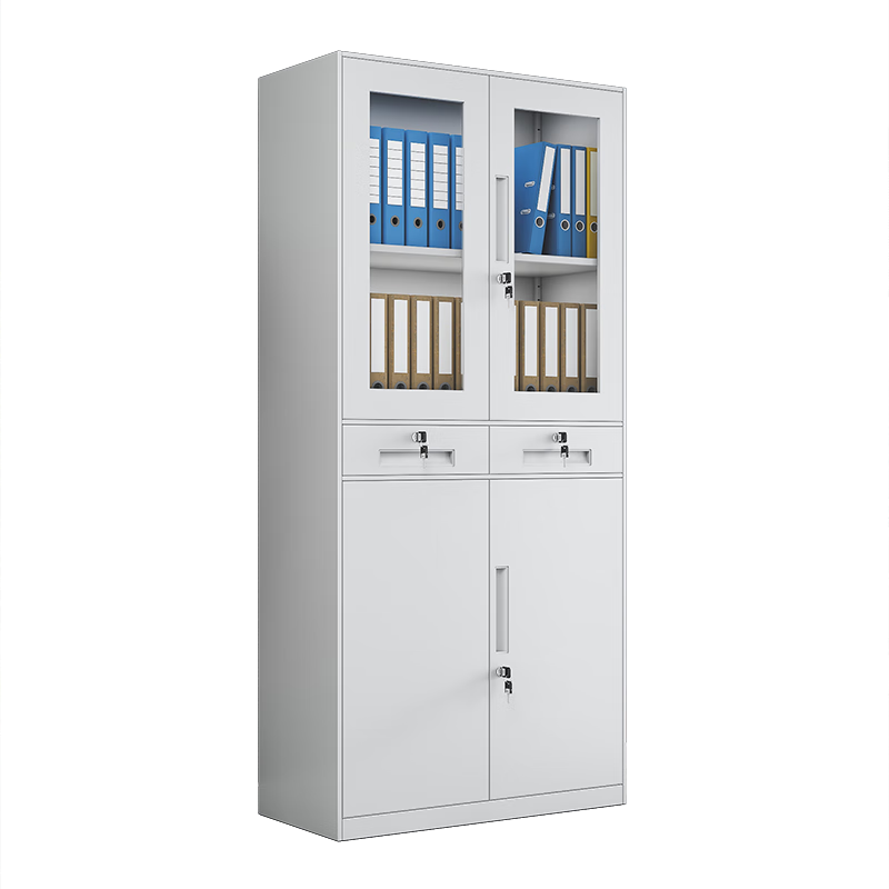 窄邊中二斗上玻下鐵文件柜